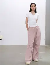 膝裏プリーツラウンジパンツ 女性 秋2023新作 ワイドフィットスポーツパンツ