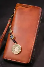 革製 メンズ長財布【手作り・レトロデザイン・スマホ収納可能・ジッパー付き】