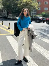高腰ワイドレッグデニムパンツ【ホワイト・コットン・フィット・ロング丈】