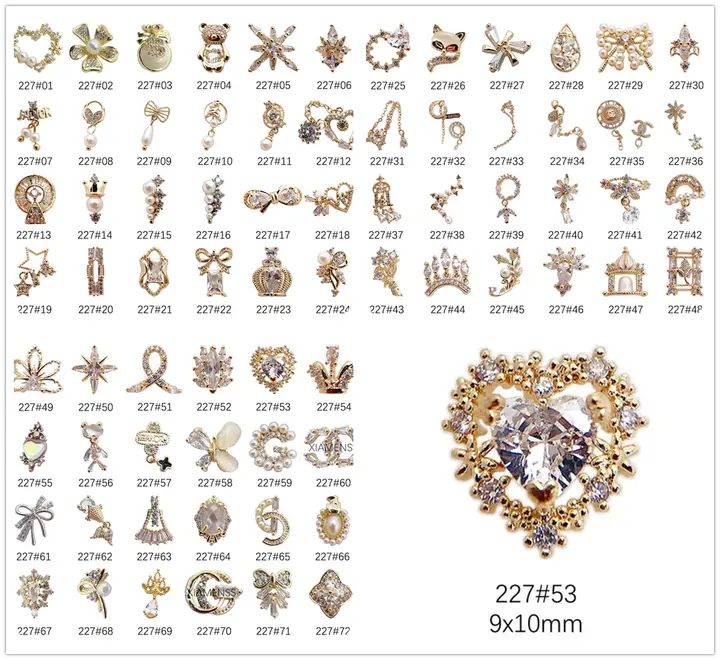 ネイルアート用 ハートデザインの合金製スワロフスキー【多用途・ネイルデコレーション】