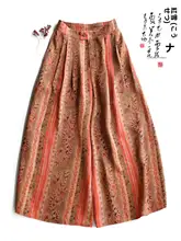 夏用ワイドパンツ【シルク生地・花柄・ストライプデザイン・新中式】