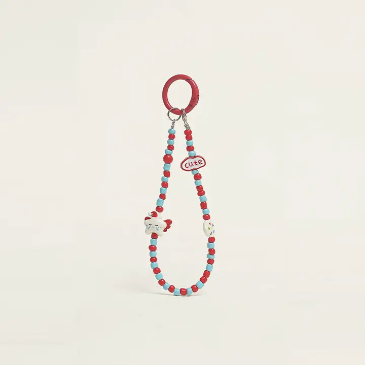 可愛いリンゴと星のスマホストラップ【カメラ用・キーホルダー・バッグ飾り】