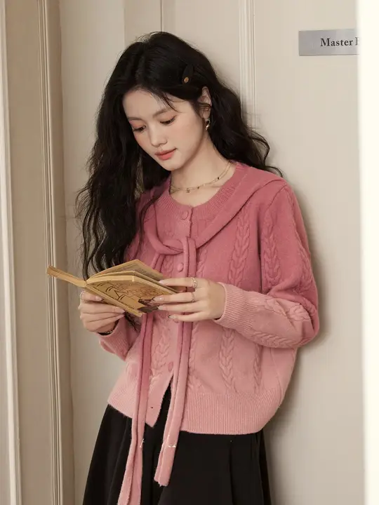 ピンクのカーディガン【冬用・防寒・上質なデザイン・女性用】