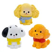 かわいいテディベアドットスカーフのミニ犬フィギュア【車内デスク用・DIY装飾アクセサリー】