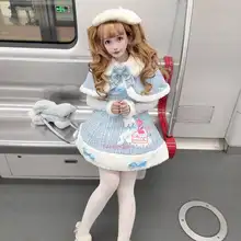 冬の雪の猫デザインのLolitaスタイルジャンパースカート【肩ひも付き】