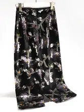 ヴィンテージ風の落ち着き！スパンコール刺繍の中長丈ハイウエストストレートスカート（セットアップ  対応）