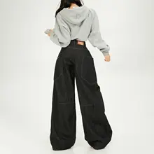 高級感あふれる ブラックワイドレッグデニムパンツ【ハイウエスト・女性用・シンプルデザイン】