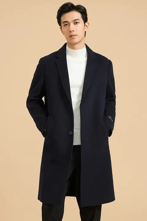 純羊毛ダウン内蔵のメンズ長袖コート【ダブルフェイス・秋冬用】