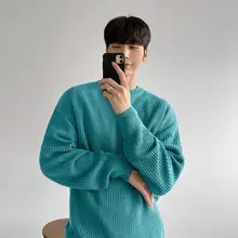 MRCYC メンズ ニットセーター【秋冬用・厚手・クルーネック・ゆったりフィット・無地】
