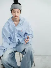 爽やかな海塩風フード付きUVカットシャツ【夏用・フィット・青いチェック柄・薄手長袖】