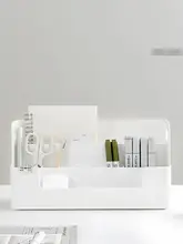 シンプルデザインのデスク収納ボックス【文房具・化粧品用・仕切り付き】