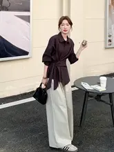 フレンチスタイルのコーディネート【ドローストリング付きシャツ・ワイドパンツ・セットアップ対応】