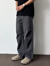 深灰色のウエストゴム夏用薄手ストレートカーゴパンツ【フィット・裾絞り】