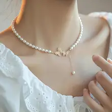 蝶のデザインの鎖骨ネックレス【淡水パール・シンプルで洗練されたアクセサリー】