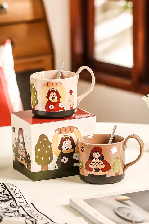 かわいい陶器製マグカップ【オフィス・朝食・コーヒー用・誕生日プレゼント】
