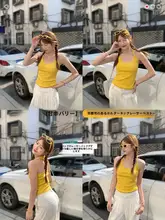 夏用の女性用イエローキャミソール【無袖・肩ひもデザイン・インナーと合わせやすい】