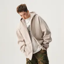 グレー ハーフジップフード付きパーカー【ルーズフィット・メンズ・秋用】