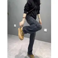 ハイウエストストレッチデニムパンツ【スリムフィット・ワイドレッグ・秋用】（セットアップ対応）