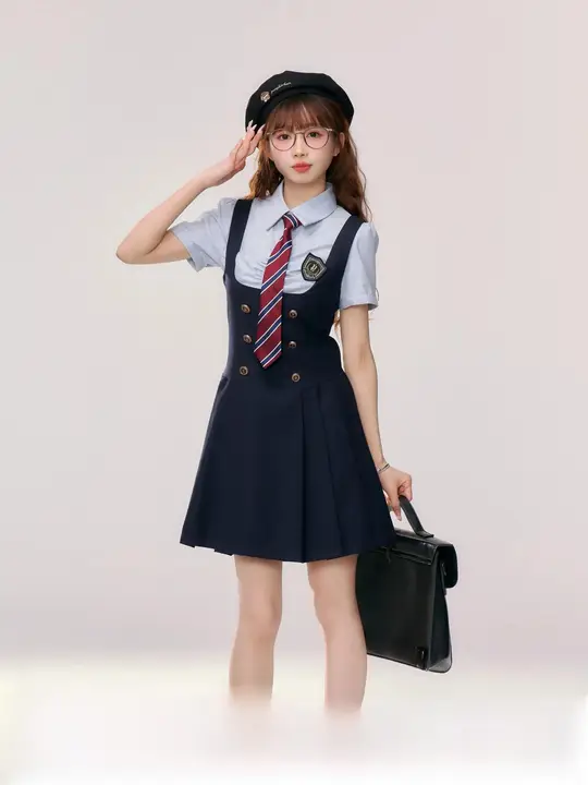 二色使いの学園風シャツとJK制服のベストドレス【セットアップ対応】