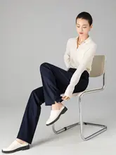 高腰スリムテーパードスラックス【女性用・春夏・ストレート・スリット・ダークブルー】