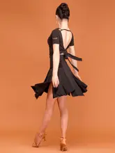 レディース ラテンダンス衣装【レース Vネック・背中開き・フレアスカート・大人用・夏用】