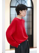 極上の柔らかさの山羊毛ニットセーター【ラウンドネック・ルーズフィット・厚手】