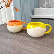 可愛い人顔デザインの陶器マグカップ【オフィスや家庭用・大容量】