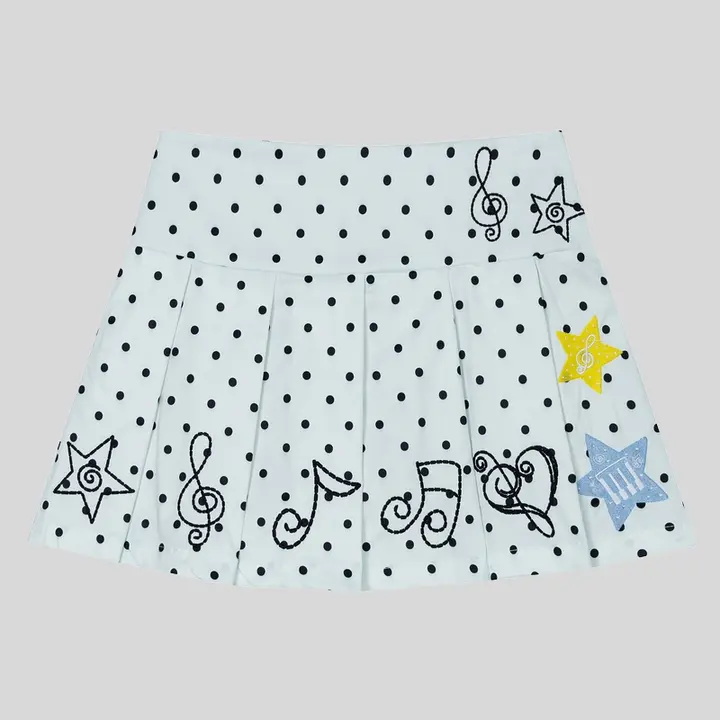 音符刺繍ドットプリーツスカート【ハイウエスト・Aライン・夏用】