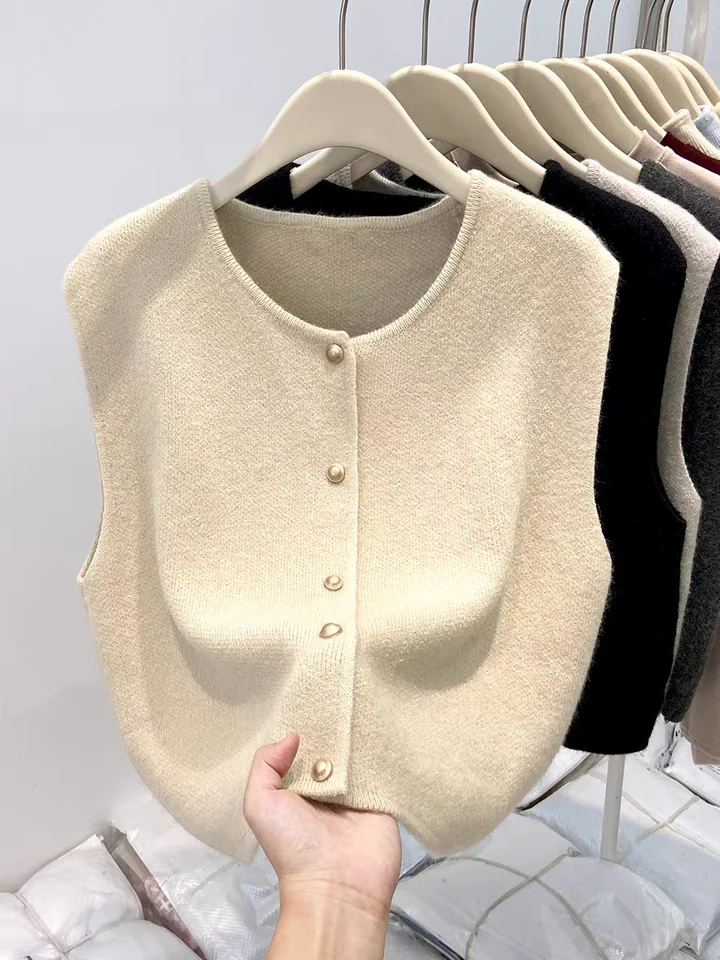 毛糸背心【カーディガン風・秋冬用・おしゃれな重ね着に最適】