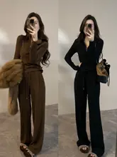 冬用カジュアルトップス＆ストレートパンツ【長袖・通勤・デイリーユース・軽やか】（セットアップ対応）