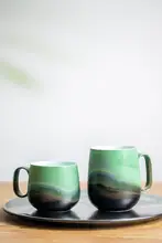 景徳鎮製 陶器 マグカップ【山水柄・カップル用・創意デザイン・贈り物に最適】