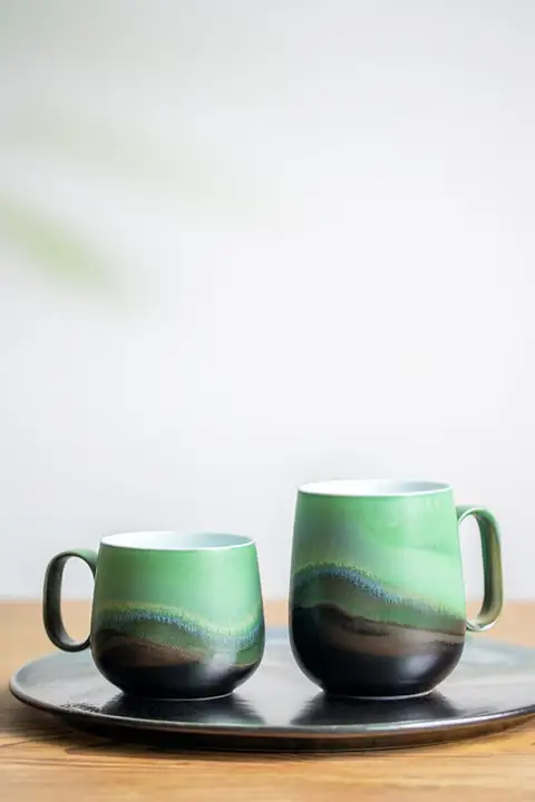 景徳鎮製 陶器 マグカップ【山水柄・カップル用・創意デザイン・贈り物に最適】