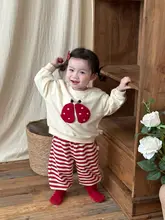 女の子用 春秋向けカジュアルウェア【長袖スウェットとパンツ・かわいいキャラクターデザイン】（セットアップ対応）