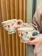 可愛いダックスフンドデザインのマグカップ【陶器製・高脚・カフェスタイル・カップルギフト】