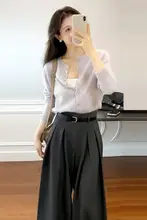 グレーのニットカーディガン【小柄向け・茶系・秋用・二部構成】（セットアップ対応）