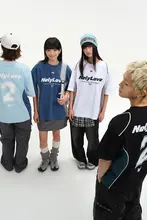 涼感素材のピンストライプ半袖Tシャツ【ユニセックス・バイカラー・ラフフィット】