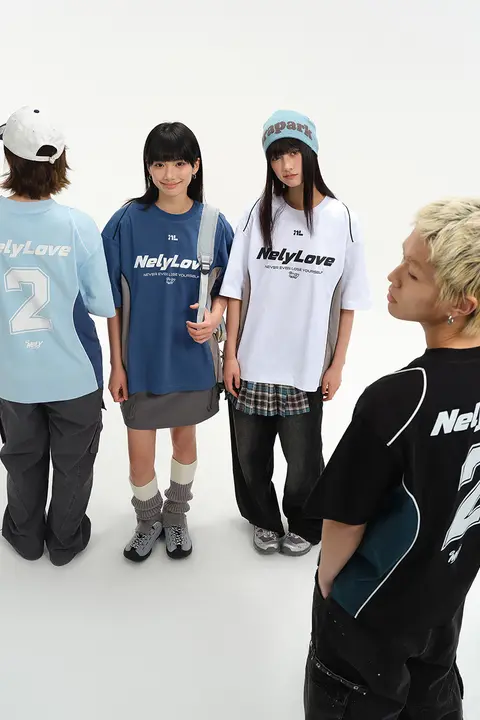 涼感素材のピンストライプ半袖Tシャツ【ユニセックス・バイカラー・ラフフィット】