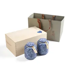 青花瓷製の茶葉缶【高級陶器・汎用茶葉パッケージ・実木ギフトボックス】