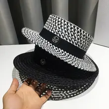 レディース 編み込みクロシェハット【チェック柄・夏用・UVカット・ビーチ帽】