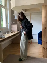 水洗い加工のクラシックデザイン デニムパンツ【女性用・スリムストレート・ブルー】
