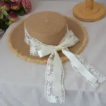 フラットトップレディースハット【レースリボン付き・日除け・春夏用・草帽】