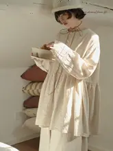 春用コットンリネン長袖シャツ【フィット・女性用・デザイン性あり】（セットアップ対応）