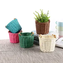 リモコン収納にも最適！手編み藤製ミニ収納バスケット【観葉植物用・デスク上整理】