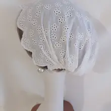 田園刺繍コットンバンダナ帽子【ヴィンテージスタイル・白】