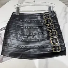 金属バックル付きパンクスタイルミニスカート【タイトシルエット・レディース】