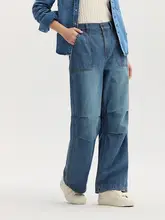 レディース コットン製 ワイドレッグデニムパンツ【カジュアルスタイル・秋用・長ズボン】（セットアップ対応）