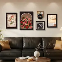 ヴィンテージ風リビングルーム装飾アート【フランス風・バラデザイン・壁掛け絵画】（セットアップ対応）