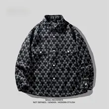 秋用 メンズデニムシャツ【全体柄・ゆったりシルエット・長袖】