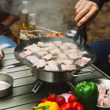 野外用 便利な丸型グリルプレート【麦飯石不粘コーティング・キャンプ用】