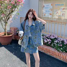 涼しげでスタイリッシュ！デニムトップスとスカートのコーディネート【薄手・ショートスリーブ・小柄対応】（セットアップ対応）